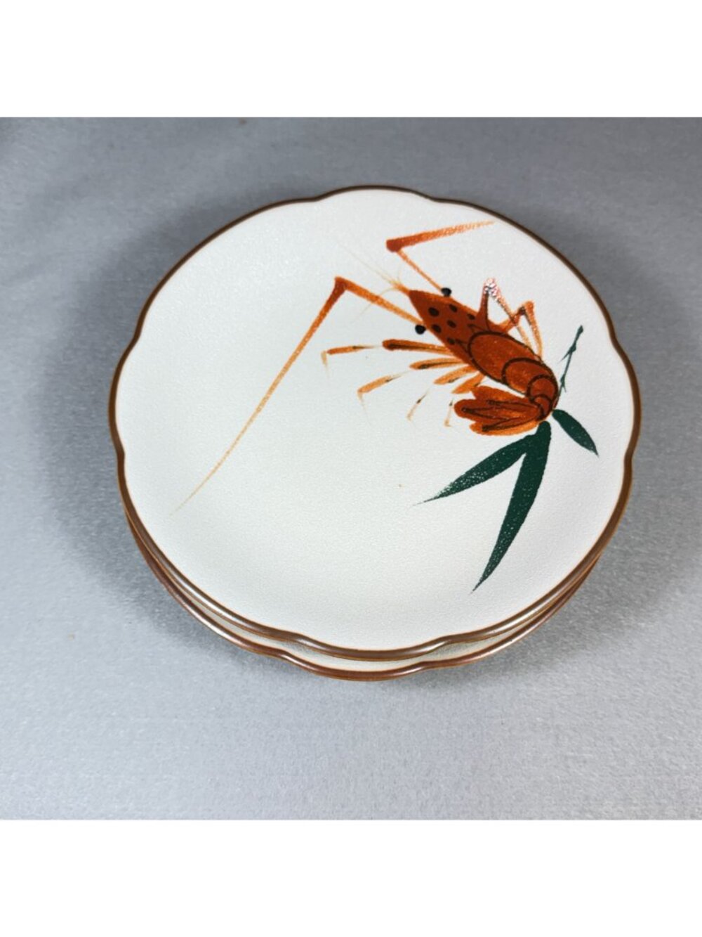 Vintage Lobster Crawfish Small Plates Set of 2 Scalloped Hand Painted Seafood - Picture 12 of 12